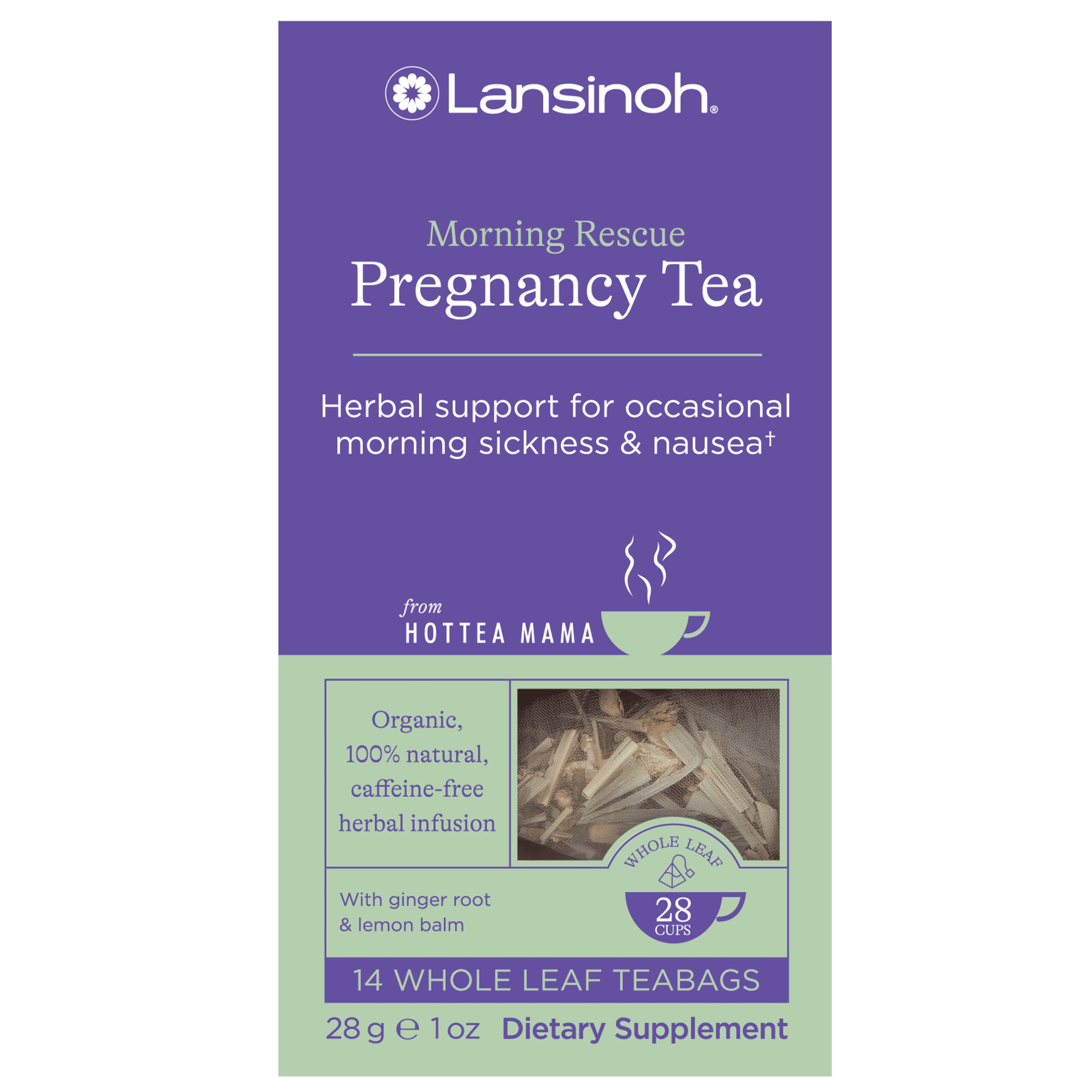 Lansinoh + HotTea Mama Morning Rescue, Pregnancy Morning Sickness Relief Tea, 14 Ct, Lemon & Ginger, Caffeine-Free, Sugar-Free, Essentials for Pregnant Women