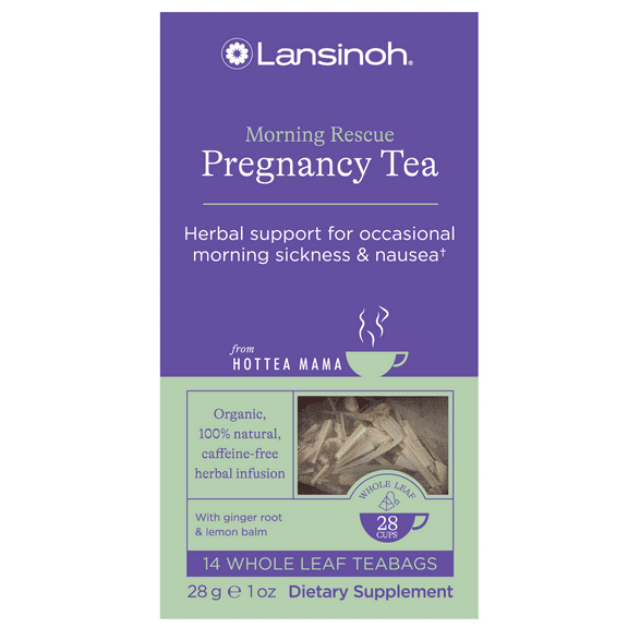 Lansinoh + HotTea Mama Morning Rescue, Pregnancy Morning Sickness Relief Tea, 14 Ct, Lemon & Ginger, Caffeine-Free, Sugar-Free, Essentials for Pregnant Women