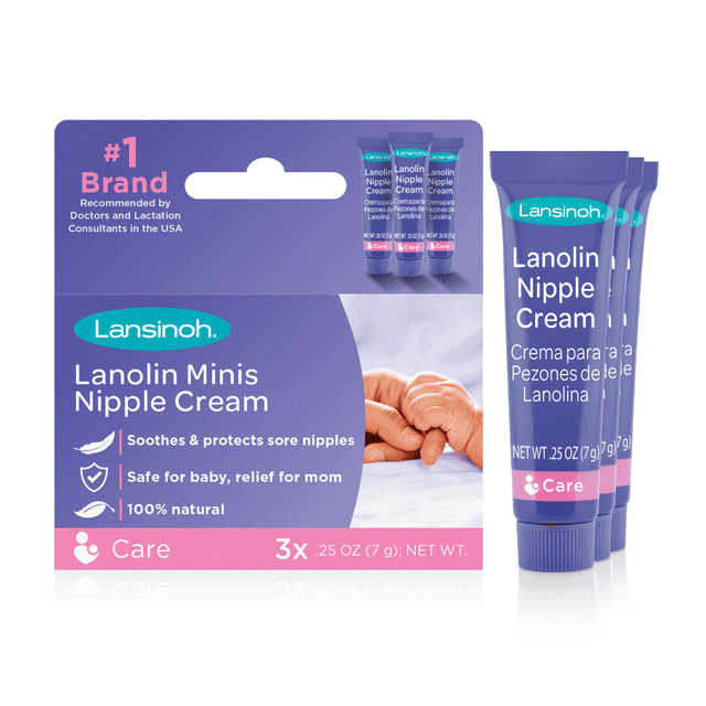 Lansinoh Lanolin Nipple Cream, 3 Mini Tubes, Each 0.25 Ounces
