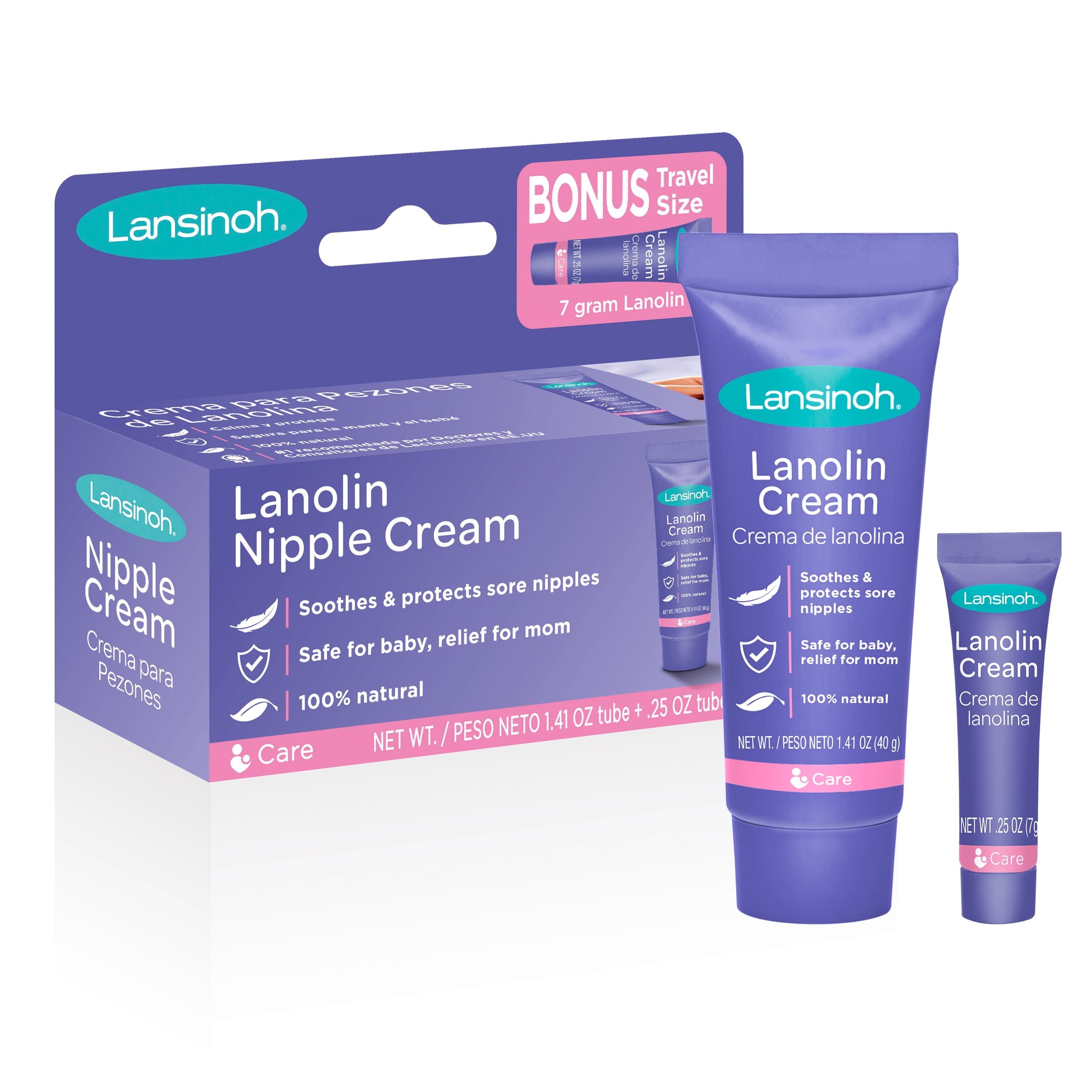 Lansinoh Lanolin Nipple Cream for Breastfeeding, 1.41 oz + .25 oz