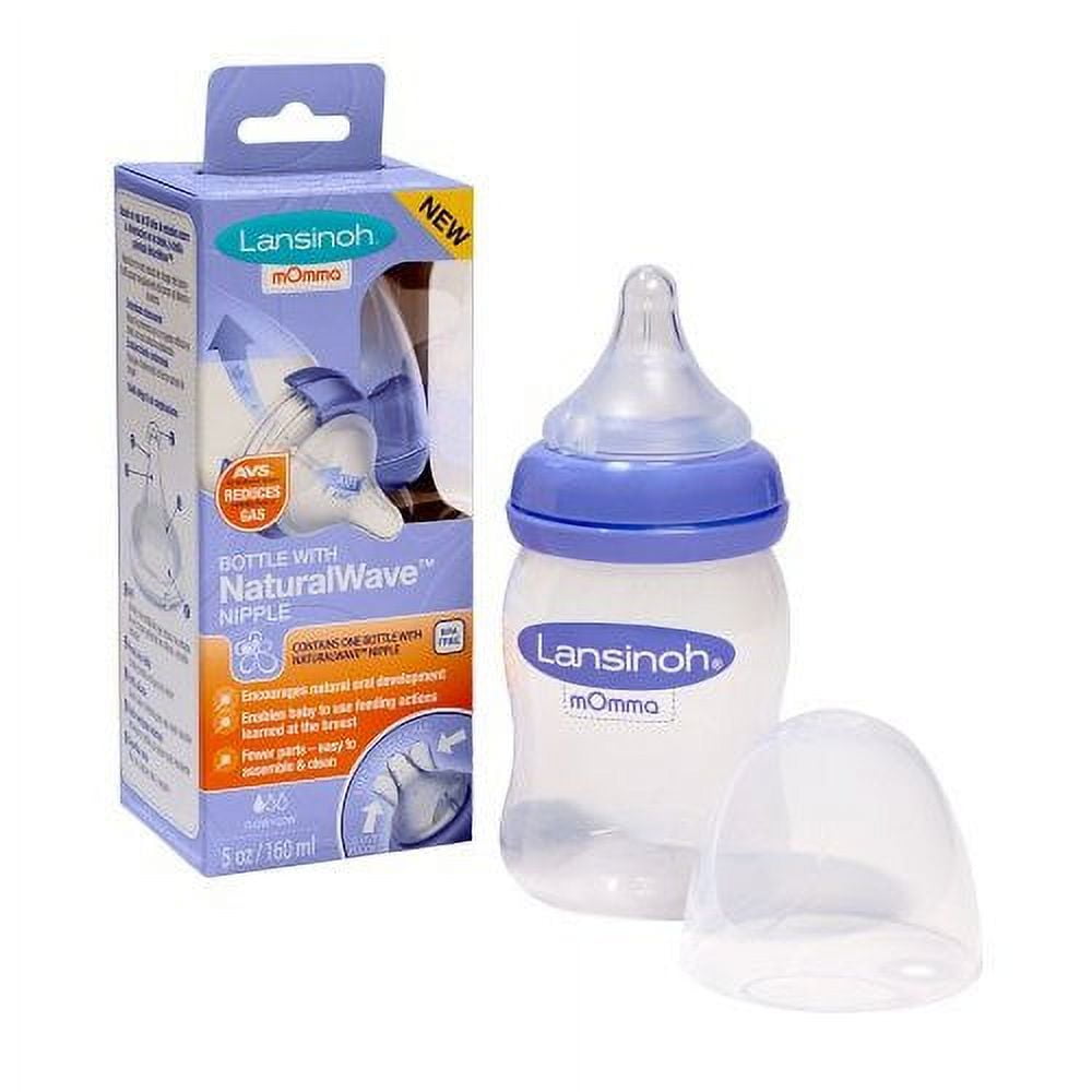 Lansinoh Momma Breastmilk Feeding Bottle 5 Oz | Baby Bottles | Slow Flow Bottles for Newborn Babies | Air Ventilation System Anti Colic Bottles for Infants | Natural Wave Nipples | Breastfeeding