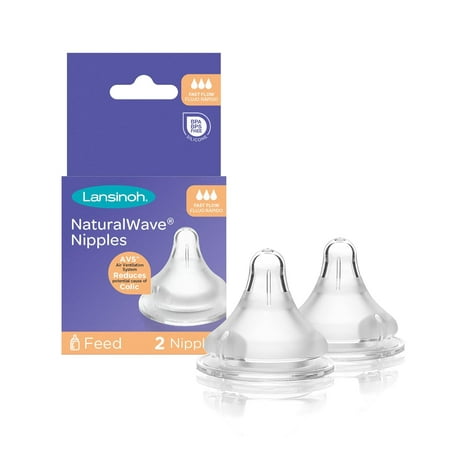Lansinoh NaturalWave Baby Bottle Nipples, Fast Flow, 2 Count