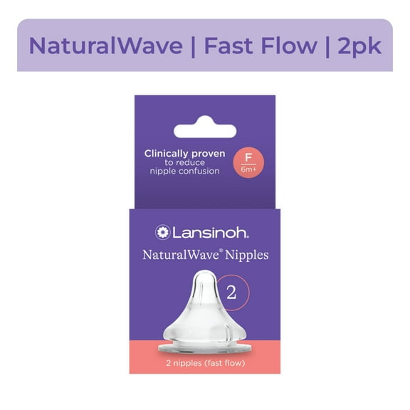 Lansinoh NaturalWave Baby Bottle Nipples, Fast Flow (4L), 2 Count