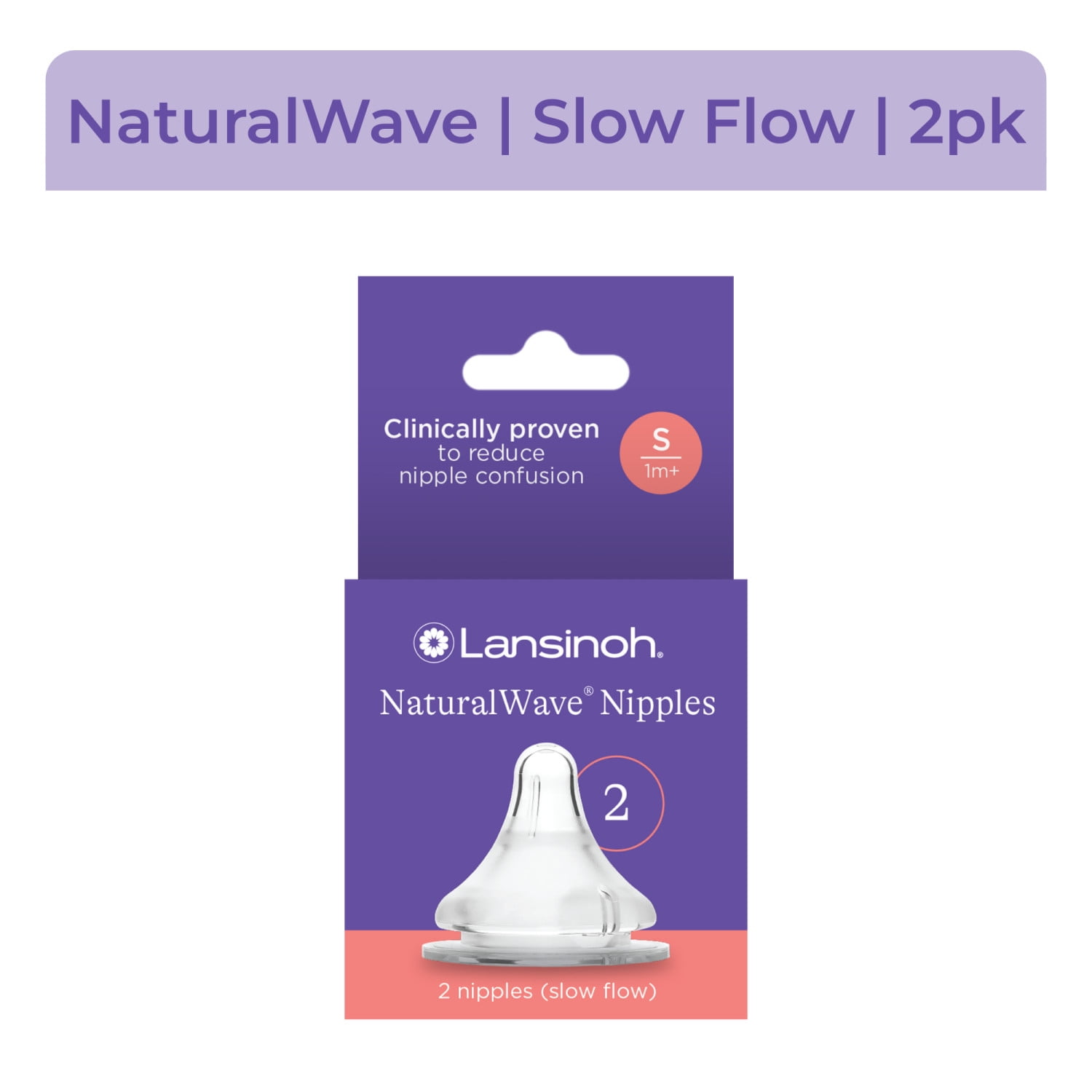 Lansinoh NaturalWave Baby Bottle Nipples, Slow Flow, 2 Ct HSA/FSA