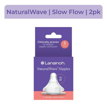 Lansinoh NaturalWave Baby Bottle Nipples, Slow Flow, 2 Ct
