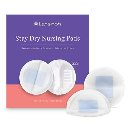 Lansinoh Stay Dry Disposable Nursing Pads, Soft and Super Absorbent Breast Pads, 200 Count