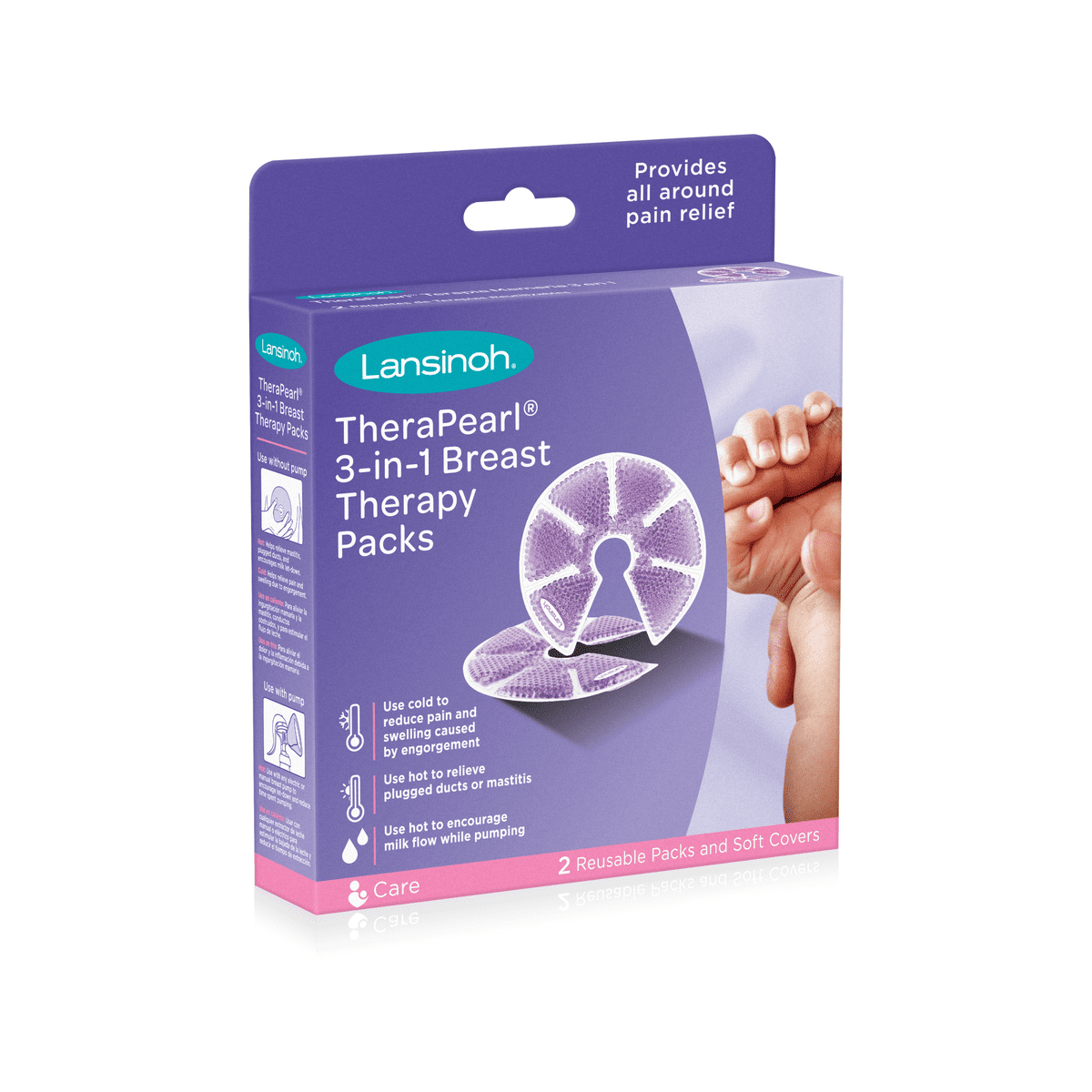 Lansinoh TheraPearl 3-in-1 Breast Hot Cold Therapy 2 Reusable Packs  w/Covers