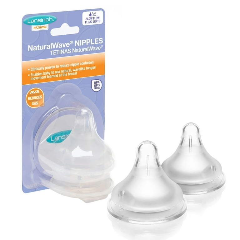 Lansinoh NaturalWave Baby Bottle Nipples, Slow Flow, Size 2S, Anti-Colic, 2  Count