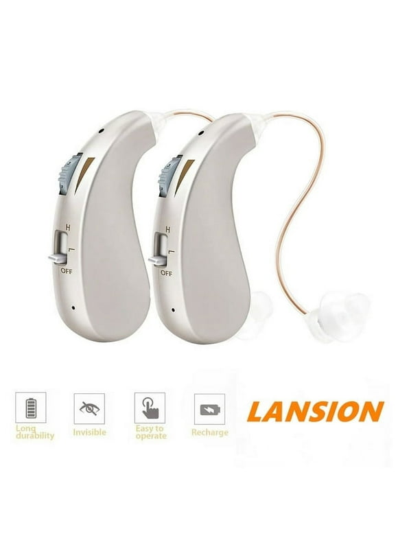 Lansion Rechargeable Hearing Amplifiers with Portable Charging Case, Personal Sound Amplifiers for Both Ears, Volume Adjustable, In-Ear Hearing Devices for Seniors, 1 Pair, Rose Gold