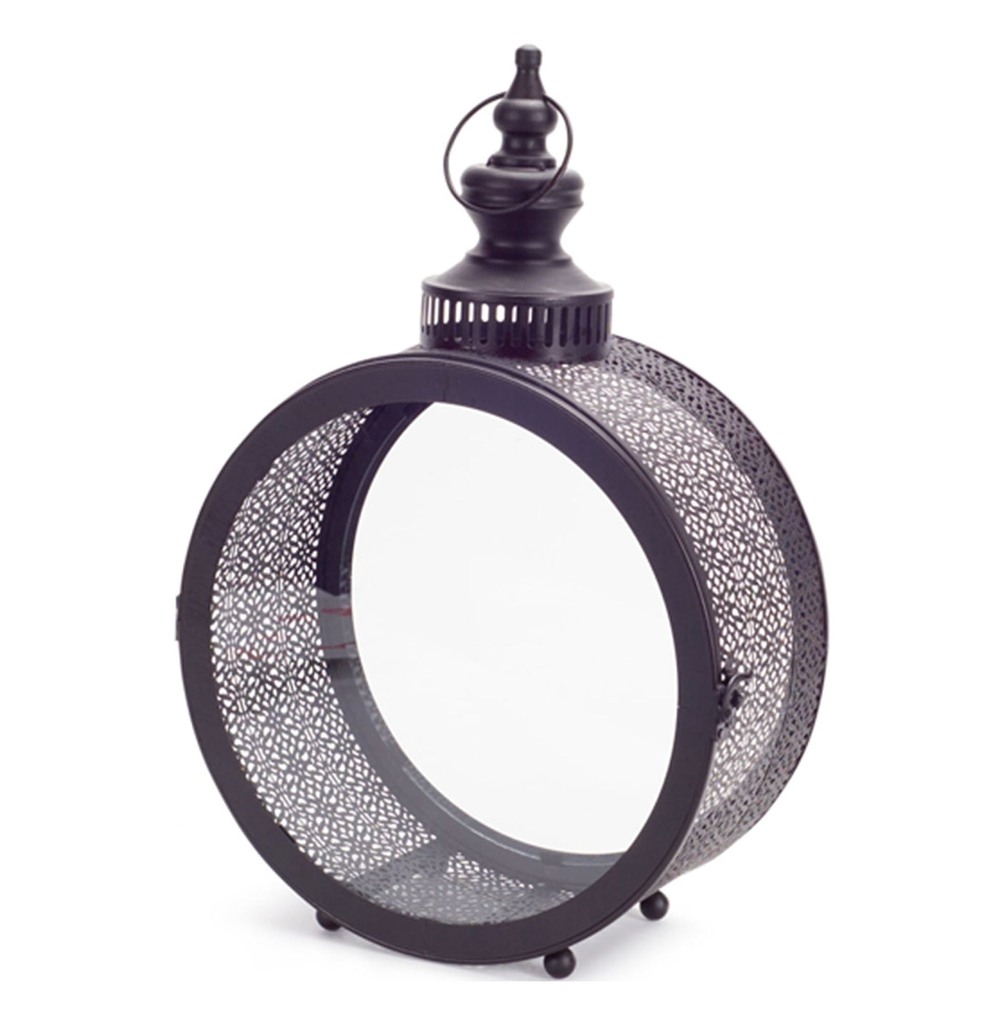 Elegant Punched Tin 18" Hanging Candle Lantern in Black and Brown