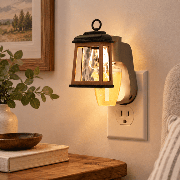 Lantern-3000K 1 Pack Wall Fragrance Plug In Night Light Adjustable Brightness Oil Diffuser