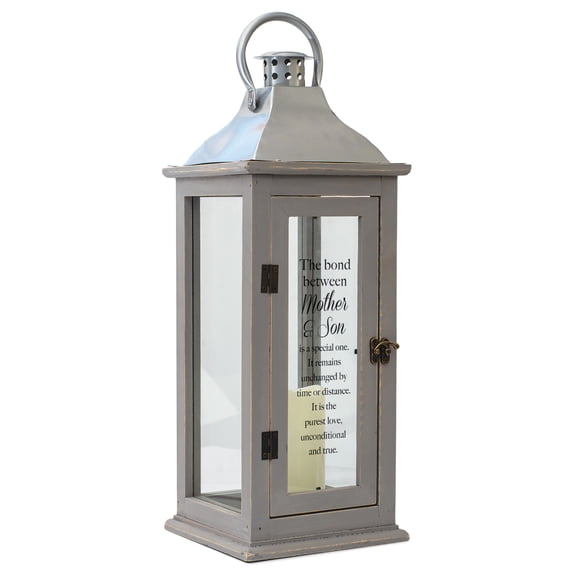 Elanze Designs Bond Between Mother and Son Grey 17 inch Wood Candle Lantern