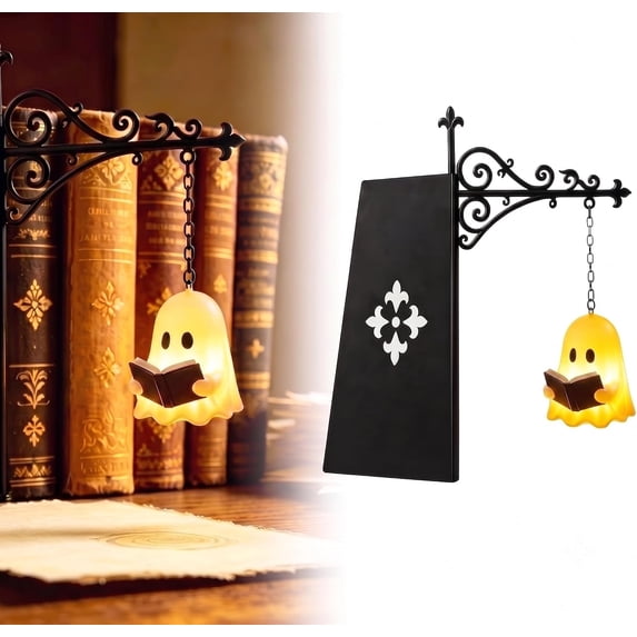 Lantern Book Nook Light, Decorative Bookshelf Lighting, Mini Bookshelf Lamp Slides Between Books, Warm Amber LED Bookshelf Lights for Book Nook, Shelf Decor Gift for Book Lovers, Ghost, 1 Pack