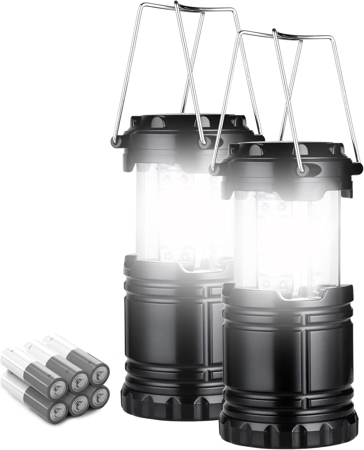 Lantern Camping Essentials Lights, Led Flashlight for Power Outages, Survival Gear and Supplies for Emergency , Battery Operated Lamp, 2 Pack, Black, ‎Water Resistant