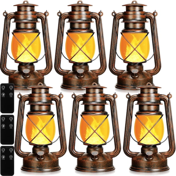 Lantern Camping Lamp Indoor Outdoor Lantern Flickering Fire Lamps with Remote Control for Patio Yard Door Front Decor(6 Pcs)