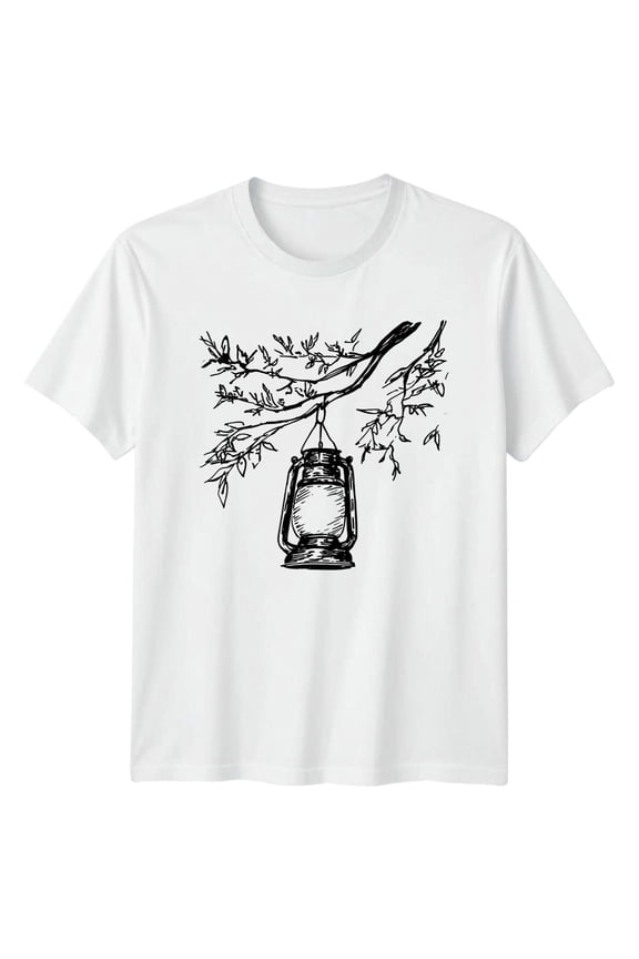 Lantern Camping Outdoors Graphic Tee Mens Womens Unisex Tshirt Tree Sketch Light All Size S-5XL
