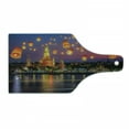 thumbnail image 1 of Lantern Cutting Board, Wat Arun Building Thailand Bangkok Coastline People Wishing Positive Culture, Decorative Tempered Glass Cutting and Serving Board, Wine Bottle Shape, Multicolor, by Ambesonne, 1 of 1