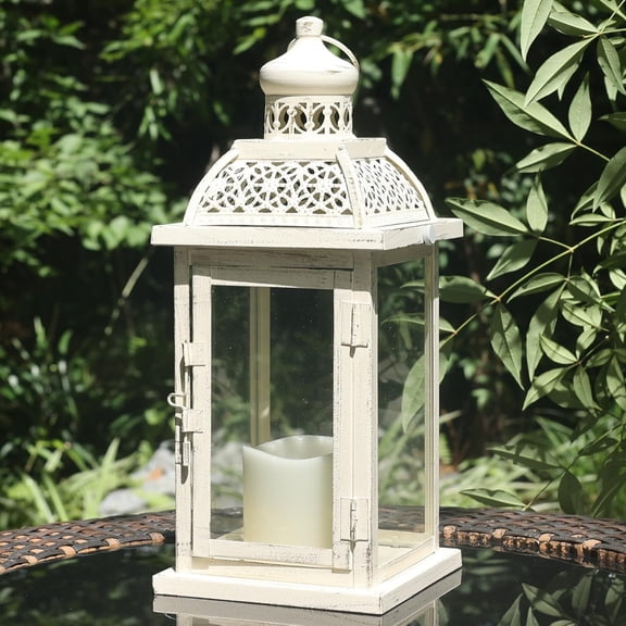 Lantern Decorative Indoor&outdoor 14.4'' Large Metal Candle Lanterns Vintage Hanging Holders Farmhouse Shelf Wedding Front Porch Patio Decor Christmas Halloween Decorations For Home