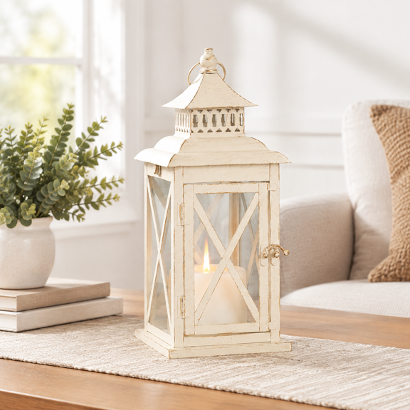 Lantern Decorative Indoor & Outdoor Large Square Hanging Spring Home Decor Vintmetal Candle Lanterns For Patio Wedding Party Beig