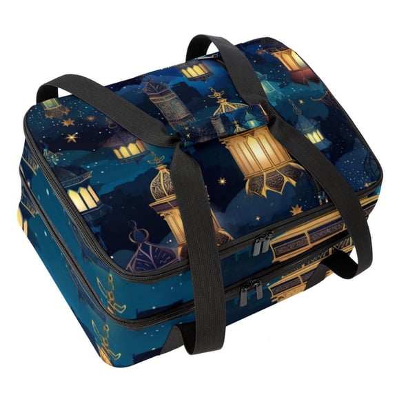 Lantern Double Layered Insulated Refrigerated Lunch Bag with Two Compartments - Large Capacity Hand-Carry Meal Bag, 7.1x11.4x16.1 inches