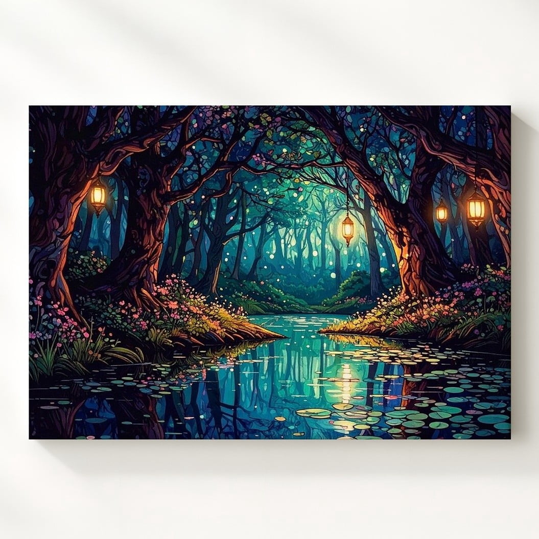 Lantern Forest Fantasy Wall Art Print, Magical Decor - Walmart.com