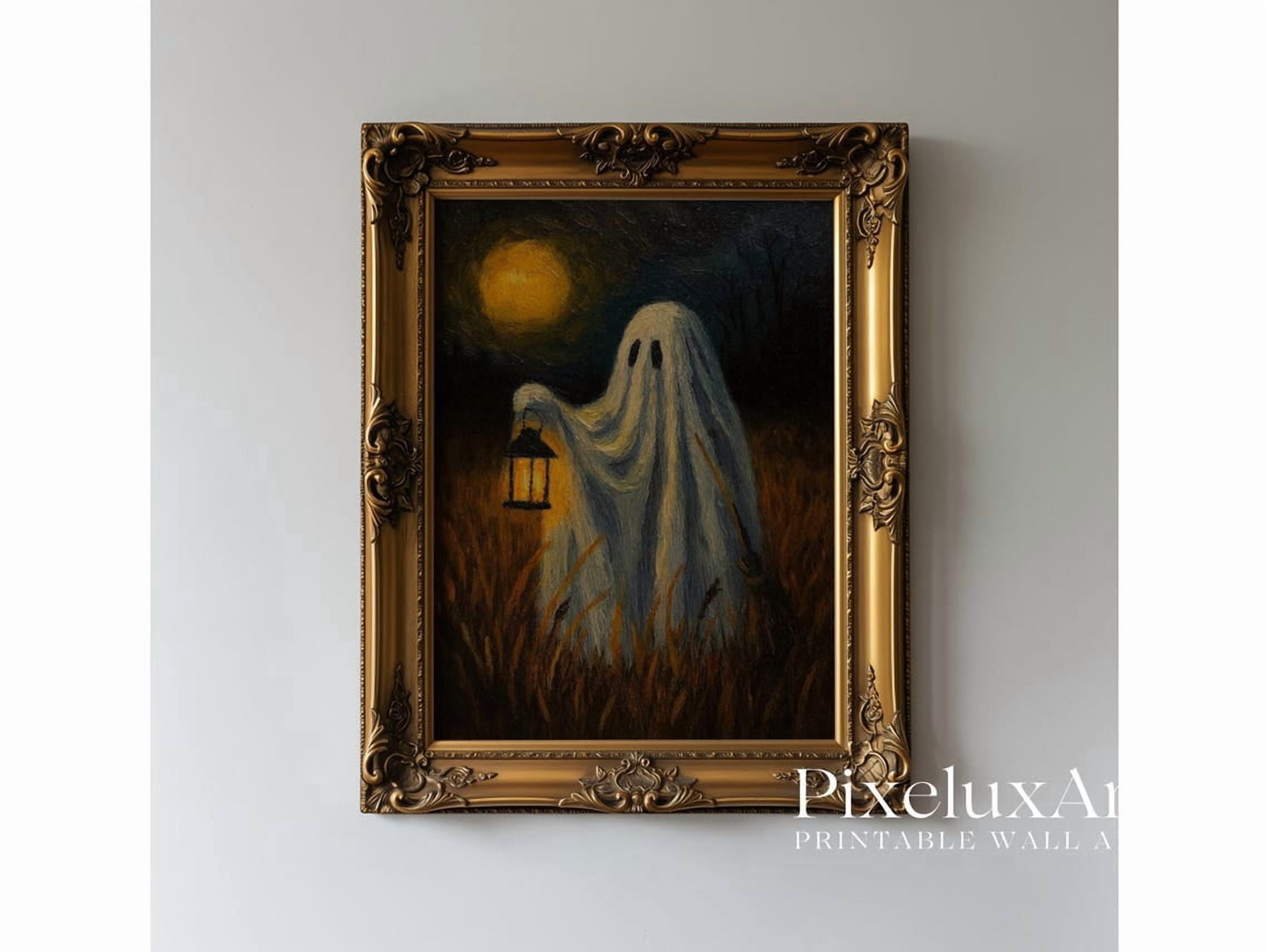 Lantern Ghost Halloween Wall Art Print, Vintage Spooky Haunted Gothic ...