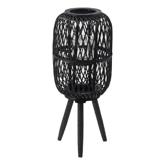 Lantern- Glass Insert with Black Bamboo Lattice Tripod Frame- 24 Inch