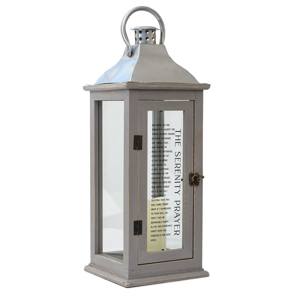 Elanze Designs The Serenity Prayer Grant Me Grey 17 inch Wood Candle Lantern