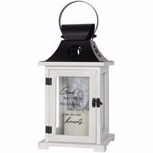 Black and White Tabletop Lantern with LED Candle and Timer
