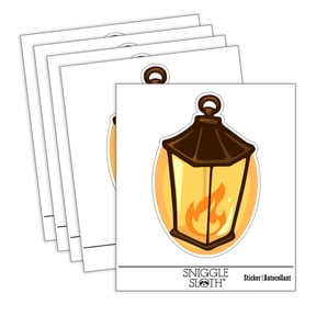 Lantern Lamp with Fire Car Window Bumper Water Bottle Phone Tablet Laptop Waterproof Vinyl Decal Sticker Set 5-Pack - Gloss Finish - 3.0"