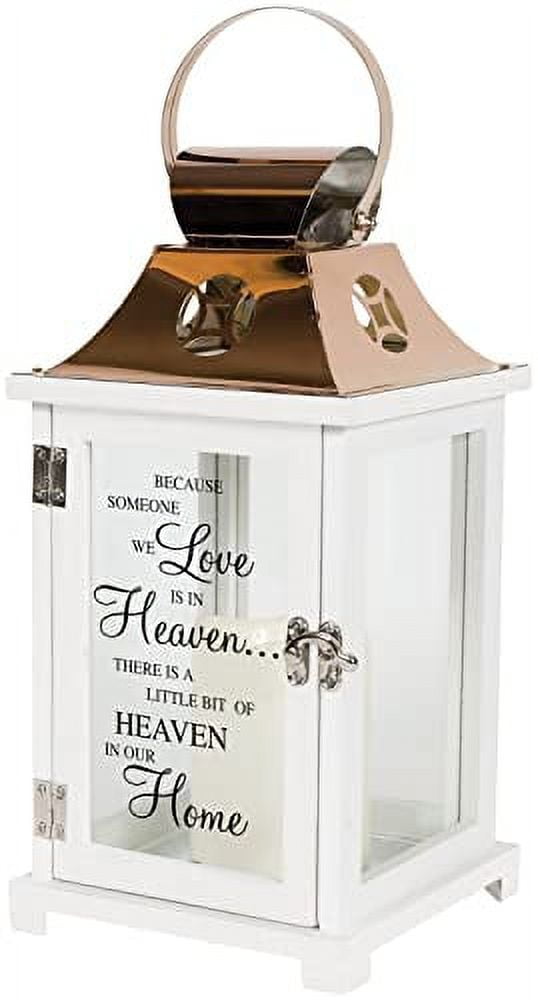 White and Copper Wood LED Tabletop Lantern