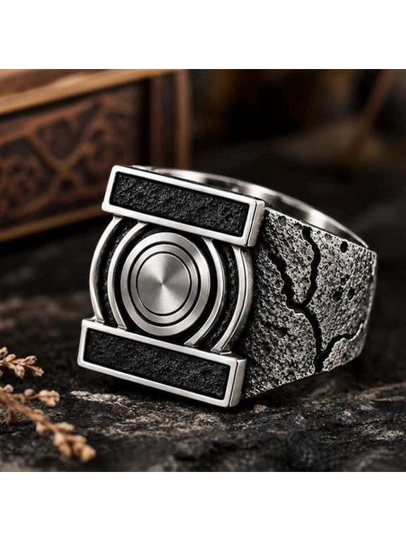 Lantern Power Ring Replica. Black Enamel Geometric Face Black Oxidized Silver Gothic Statement superhero ring Size US 5
