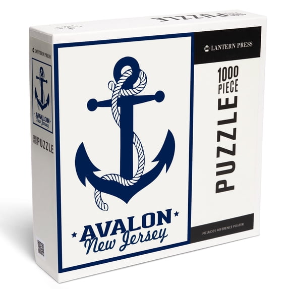 Lantern Press 1000 Piece Jigsaw Puzzle, Avalon, New Jersey, Blue and White Anchor