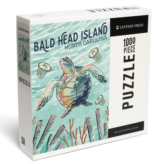 Lantern Press 1000 Piece Jigsaw Puzzle, Bald Head Island, North Carolina, Graphic Pastel, Sea Turtle