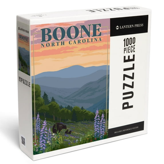 Lantern Press 1000 Piece Jigsaw Puzzle, Boone, North Carolina, Bear and Spring Flowers