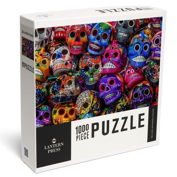 Lantern Press 1000 Piece Jigsaw Puzzle, Brightly Colored Mexican Ceramic Dia de los Muertos Sugar Skulls, Photography