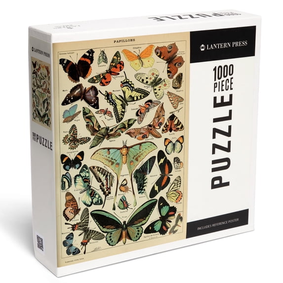 Lantern Press 1000 Piece Jigsaw Puzzle, Butterflies, C, Vintage Bookplate, Adolphe Millot Artwork