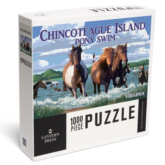 Lantern Press 1000 Piece Jigsaw Puzzle, Chincoteague Island, Virginia, Pony Swim (Horizontal)