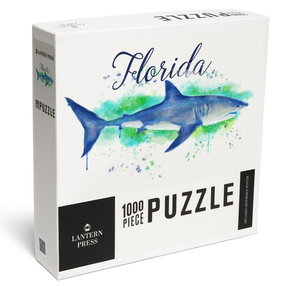 Lantern Press 1000 Piece Jigsaw Puzzle, Florida, Great White Shark, Watercolor