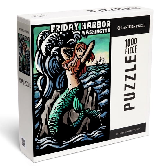 Lantern Press 1000 Piece Jigsaw Puzzle, Friday Harbor, Washington, Mermaid, Scratchboard