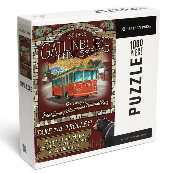 Lantern Press 1000 Piece Jigsaw Puzzle, Gatlinburg, Tennessee, Trolley Vintage Sign