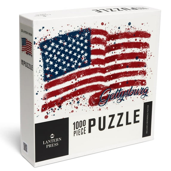 Lantern Press 1000 Piece Jigsaw Puzzle, Gettysburg, Pennsylvania, American Flag, Abstract, Watercolor Splatter