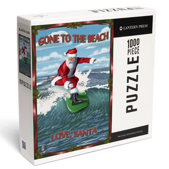 Lantern Press 1000 Piece Jigsaw Puzzle, Gone to the Beach, Love Santa, Santa Surfing