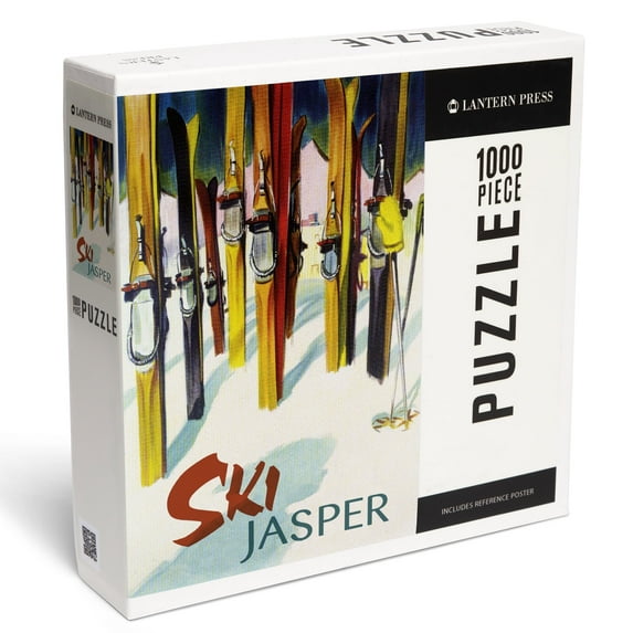 Lantern Press 1000 Piece Jigsaw Puzzle, Jasper, Canada, Ski, Colorful Skis