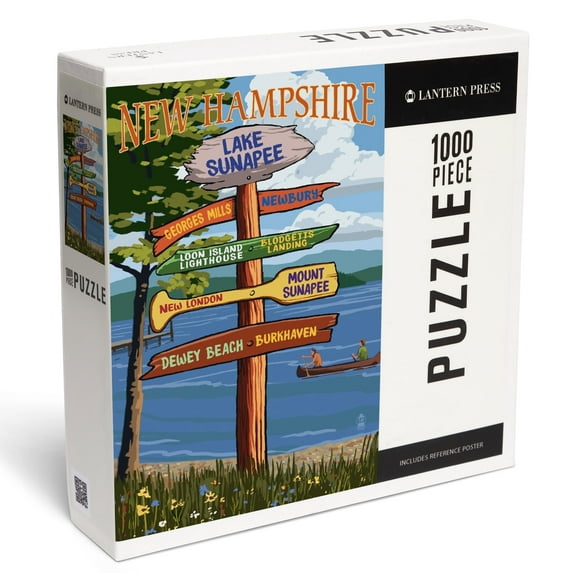 Lantern Press 1000 Piece Jigsaw Puzzle, Lake Sunapee, New Hampshire, Destinations Signpost