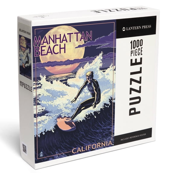 Lantern Press 1000 Piece Jigsaw Puzzle, Manhattan Beach, California, Night Surfer