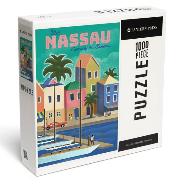 Lantern Press 1000 Piece Jigsaw Puzzle, Nassau, Bahamas, Waterside Dock, Lithograph