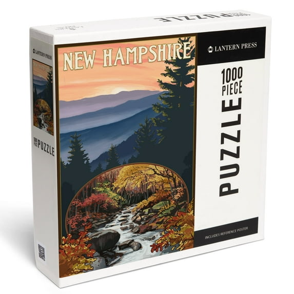 Lantern Press 1000 Piece Jigsaw Puzzle, New Hampshire, Waterfall and Mountains