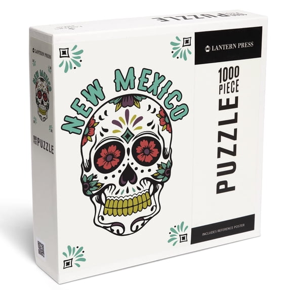 Lantern Press 1000 Piece Jigsaw Puzzle, New Mexico, Day of the Dead, Sugar Skull and Flower Pattern (White)