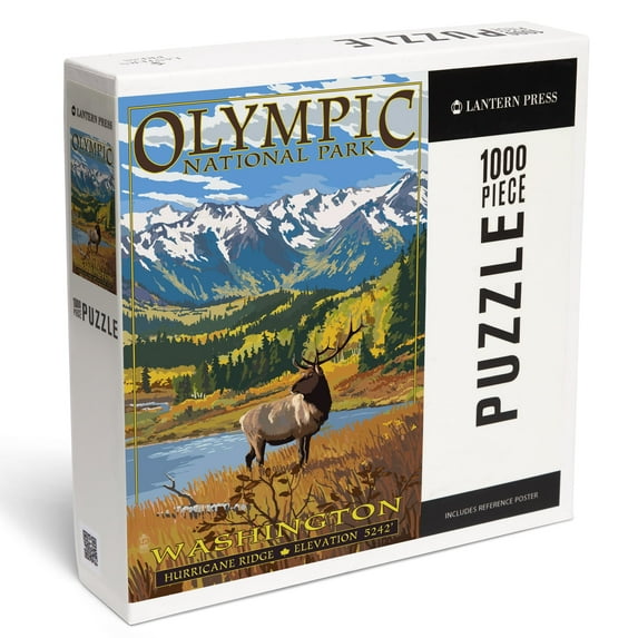 Lantern Press 1000 Piece Jigsaw Puzzle, Olympic National Park, Washington, Hurricane Ridge and Elk